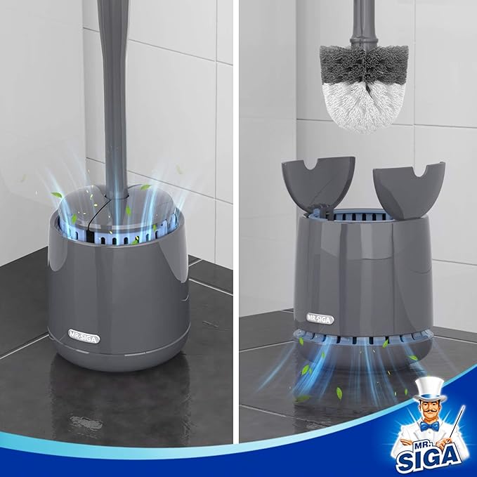 MR.SIGA Toilet Bowl Brush and Holder, Sturdy Long Handle, Gray, 1 Pack