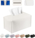 PARIERIS Tissue Box Cover PU Leather Tissue Holder Rectangle Facial Tissue Case Tissue Box Organizer Dispenser for Bathroom, Kitchen, Home, Office, Tabletop (White, Short)