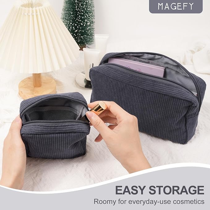 MAGEFY Small Makeup Bag Mini Make up Pouch Cute Cosmetic Bag for Women Travel Purse Essentials Bags with Slip-in Pockets (DeepGrey)