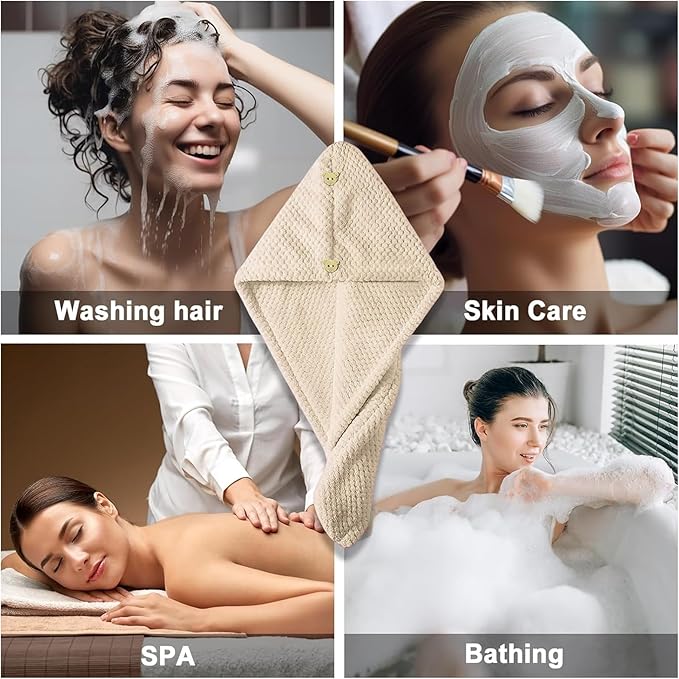 Busftlst 3Pcs Hair Towel Caps, Fast Drying Hair Drying Caps Towel Turban Wrap, for Speedy Drying, Styling, and Deep Conditioning, Travel-Friendly and Lightweight, for Wet Hair Women