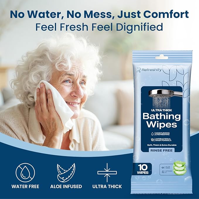Ultra Thick Shower & Bathing Wipes | Shower & Bath Alternative | Body Wipes for Adults Bathing No Rinse | Microwavable with Aloe & Vitamin E | 20 Packs - 200