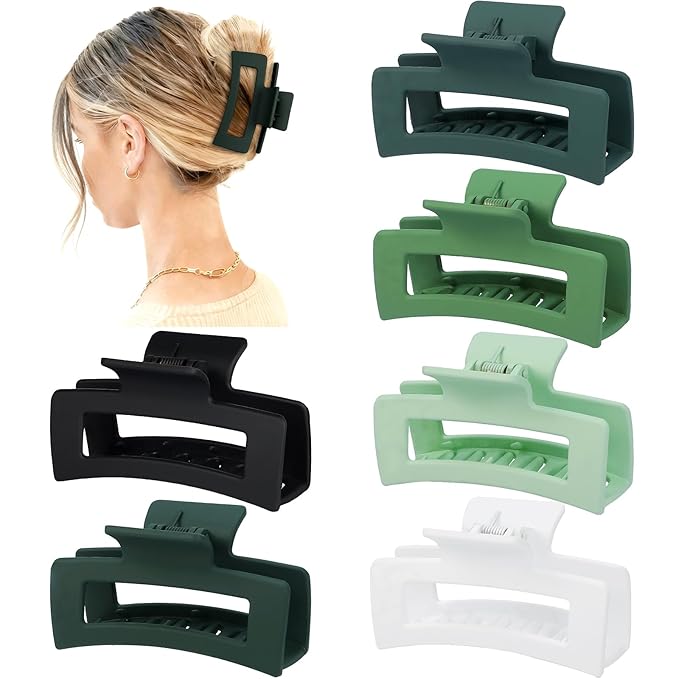 Sisiaipu 3.5 Inch Medium Hair Claw Clips 6 Pack Hair Clips for Women Square Rectangle Claw for Hair Banana Jaw Clips Hair Accessories for Girls (Green)