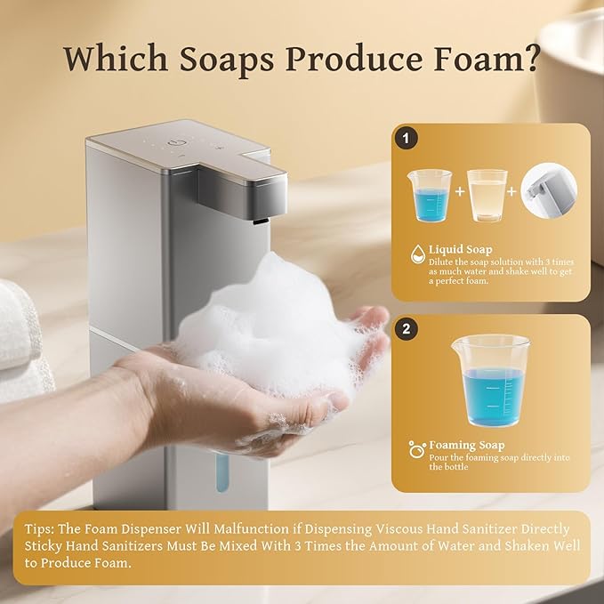 Vuswikoti P12 Automatic Foaming Soap Dispenser - Touchless, 4-Level Adjustable Foam, 1200mAh Large Capacity Rechargeable Battery, Distinctive Angular Design for Bathroom, Kitchen