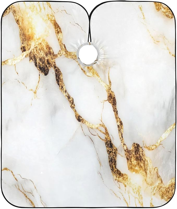 YEGAME White Gold Marble Professional Barber Cape with Adjustable Neckline, Waterproof Hairdressing Salon Cape for Men Women Kids - 65" x 55" Beard Apron Shaving Kits for Salon and Home Use