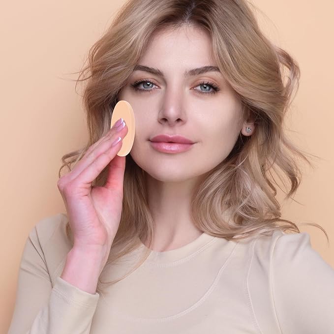 Jeffdad 12 Pcs Round Makeup Sponges, Facial Powder Puff Cosmetic Sponge Round Foam Pad Beauty Makeup Eye Foundation Powder Blender for All Skin Types Wet and Dry Dual Use(Skin color + white)
