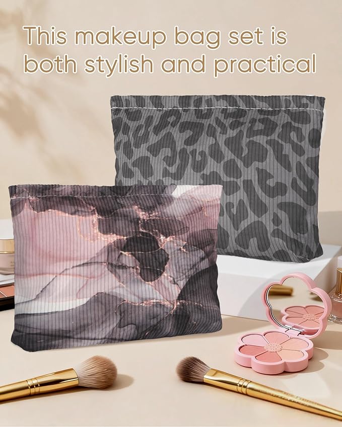 Ksriylm Classical Sexy Makeup Pouch for Women Small Make Up Bag for Purse Zipper Initial Makeup Cosmetic Bags Pouches for Purse Aesthetic Travel Toiletry Bags, Black Leopard