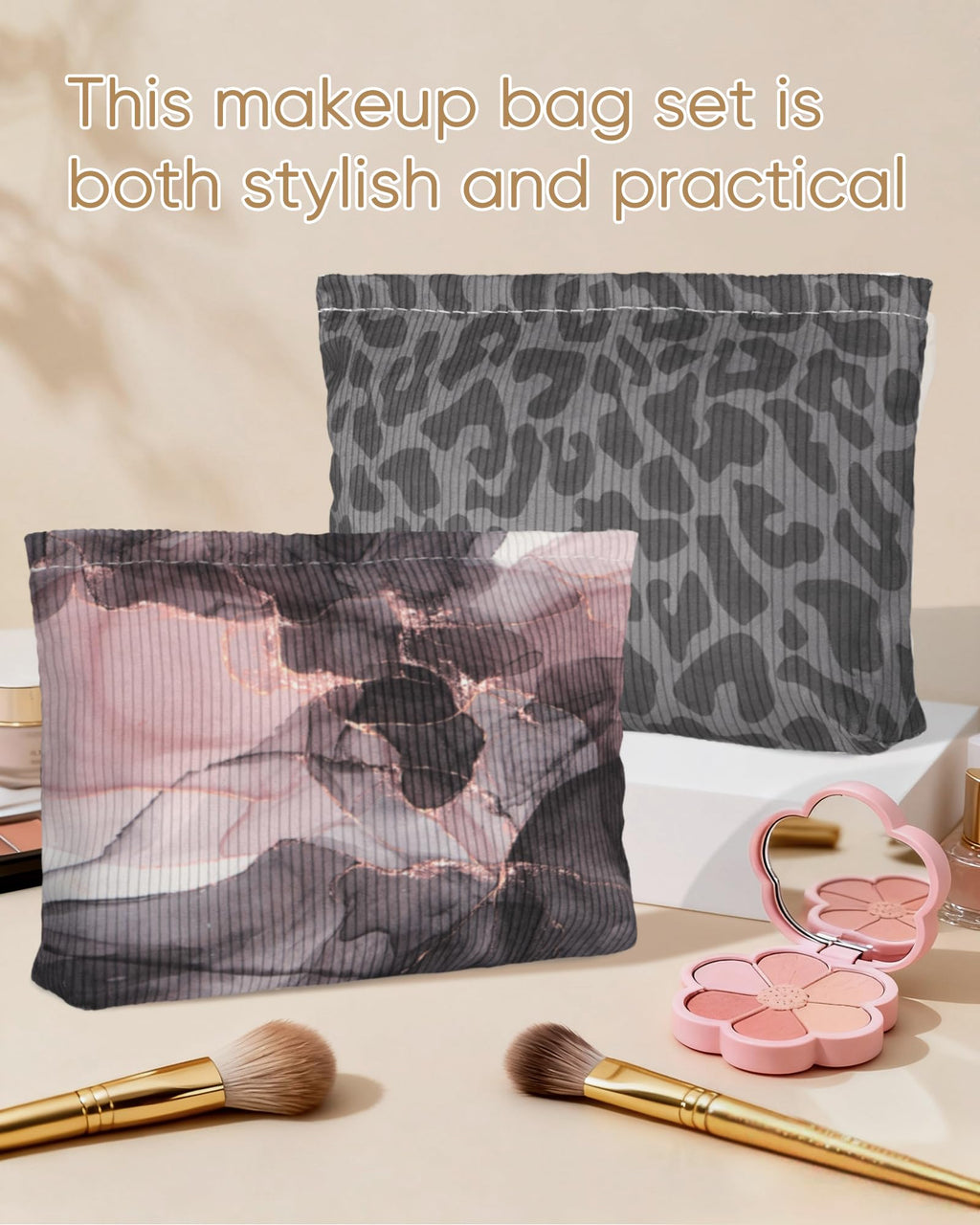 Ksriylm Classical Sexy Makeup Pouch for Women Small Make Up Bag for Purse Zipper Initial Makeup Cosmetic Bags Pouches for Purse Aesthetic Travel Toiletry Bags, Black Leopard