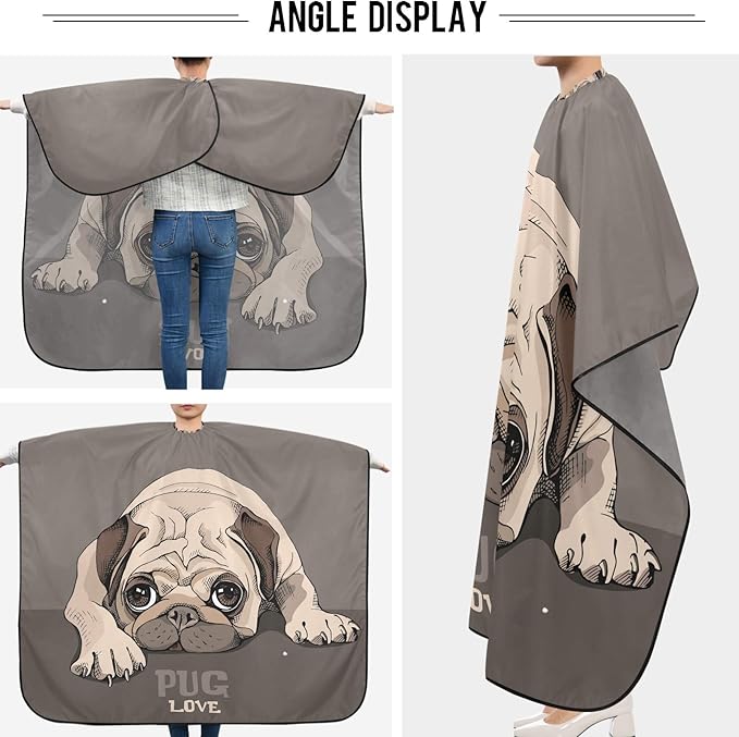 visesunny Barber Cape Pug Puppy Cartoon Animal Polyester Hair Cutting Salon Cape Apron Anti-Static Haircut Shaving Cloth Beard Shaving Bib Hairdressing Cape