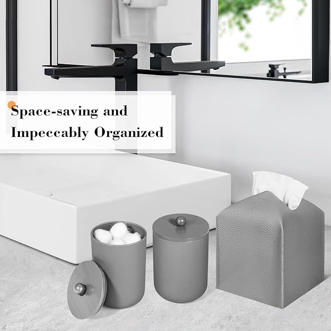 ALPIRIRAL Grey Bathroom Accessories Set, 10Pcs Bathroom Accessory Set with Trash Can, Soap Dispenser and Toothbrush Holder, Soap Dish, Cotton Ball & Qtip Holder, Toilet Brush Holder, Tissue Box Cover