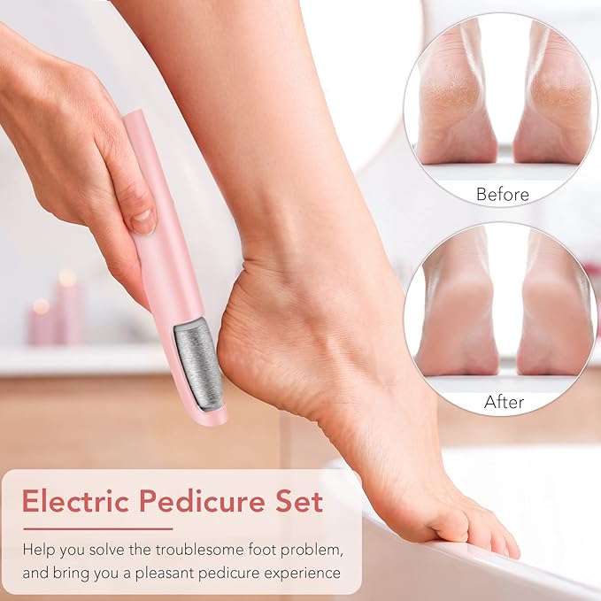 Electric Callus Remover for Feet, Professional Pedicure Kit Foot Scrubber for Dry, Dead, Cracked, Hard Skin, at Home Feet Spa Care Kit for Men & Women (Pink-A)