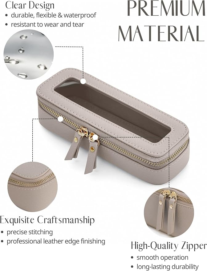 Popvibe Clear Makeup Brush Bag Travel Cosmetic Case Transparent Zipper Toiletry Bag Organizer for Traveling, Stone, Slim