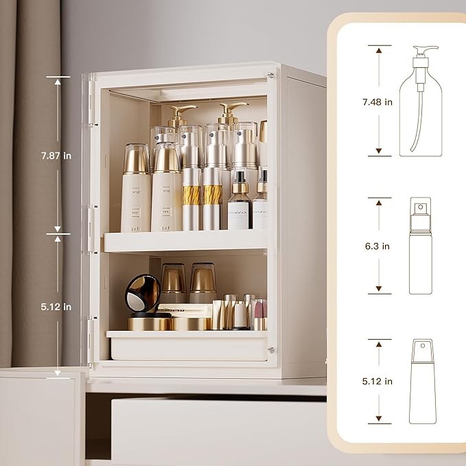 AERCIINC Makeup Organizer with Drawers and Lid, Large Skincare Organizer for Vanity, Dustproof Cosmetic Organizer and Makeup Storage Box with Brush Holder for Dresser, Bathroom Countertop