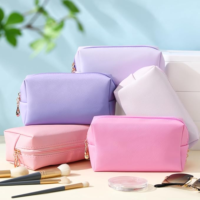 Kigeli Aesthetic Makeup Bags PU Leather Cosmetic Pouches Waterproof Plain Toiletry Bags Makeup Pouches Bulk for Women Party Gift Travel Storage Organizer (Pink Purple,7.1 x 2.8 x 4.3 in)