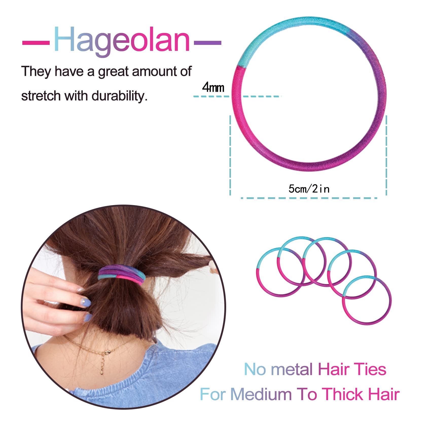 120 Pcs No Damage Elastics Hair Ties, Assorted Hair Bands Perfect for Medium to Thick Hair, Multicolor Pony tails Holders for Men, Women, Girls and Boys (4mm)
