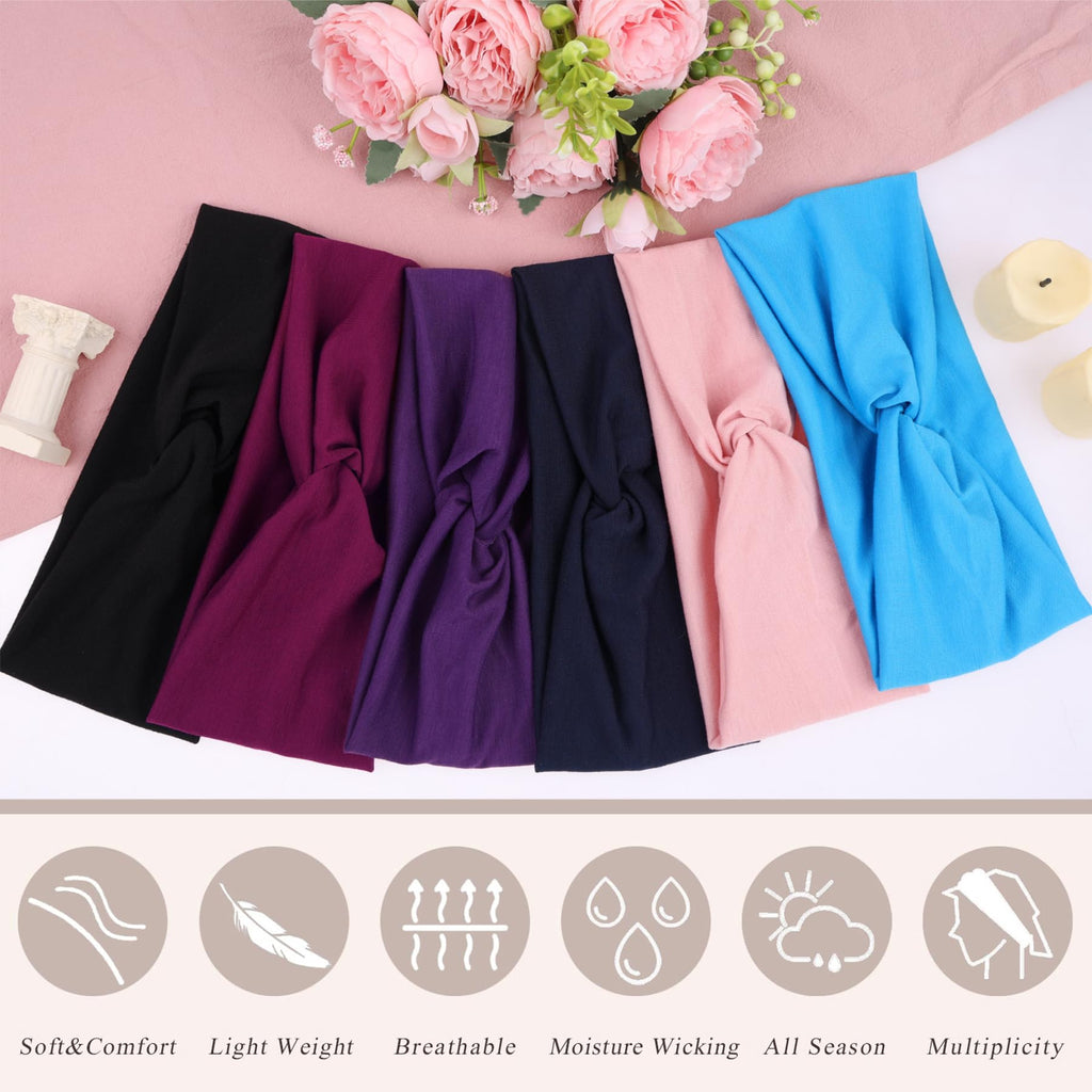 XTREND 6 Pcs Women's Headbands Twisted Cross Elastic Head Bands Yoga Workout Headband Non-Slip Sweat Soft Headbands Solid Color Simple Versatile Hair Accessory Hairbands