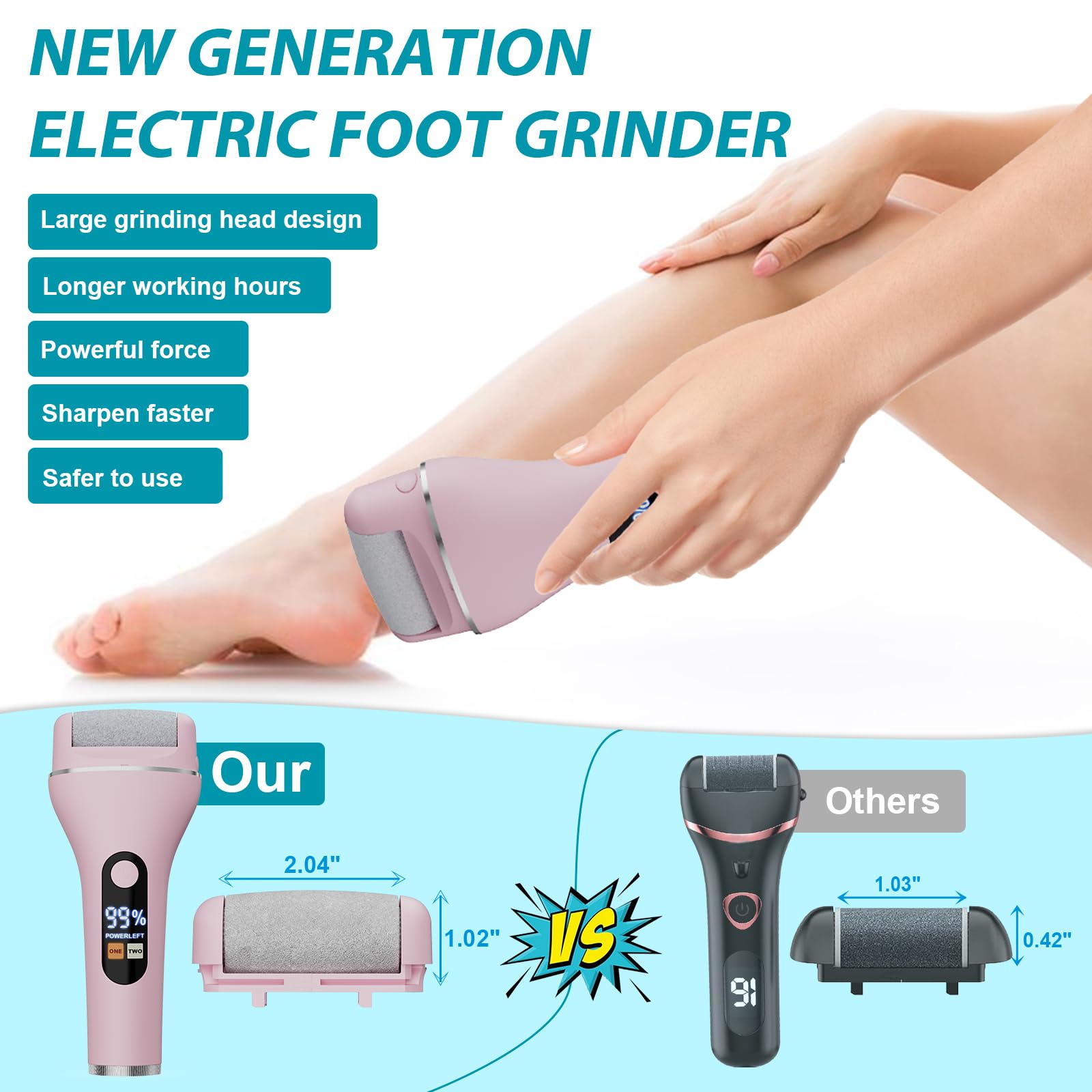 Electric Callus Remover for Feet Rechargeable Portable Electronic Foot File Pedicure Tools 16 in 1 Foot Callus Remover Kit Foot Scrubber to Remove Dead Skin (Pink)