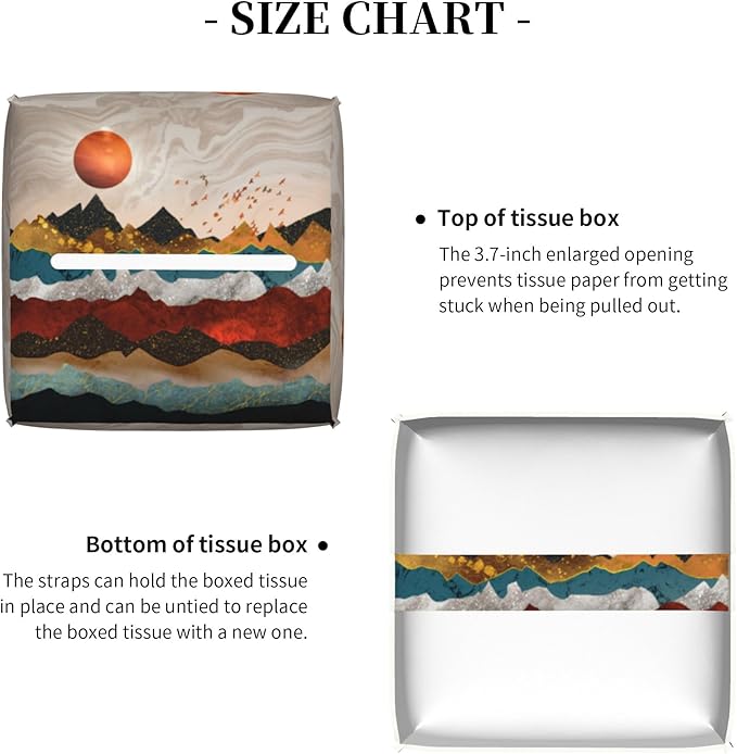 Gold Mountains and Red Sun Tissue Box Cover Square,Abstract Mountain Sunset Tissue Box Holder Waterproof Leather Facial Paper Organizer Dispenser for Bathroom Home Car Nightstand Vanity Desk
