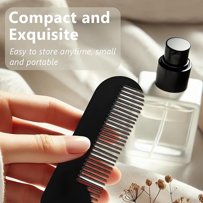 Jaasuee Metal Fine Tooth Portable Mini Pocket Beard Comb, Ideal for Thinner Hair and Beard, Black