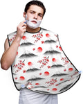 No-Slip Shaving Bib, Beard Grooming Apron with Strong Suction Cups, Japanese Blossom Watercolor Cherry Flower Mountain