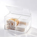 Dealpoli Clear Acrylic Cotton Swab Ball Holder Qtip Organizer with Lid 2-Grid Canister for Make Up Pads, Floss Picks, Vanity Storage,Bath Salts, Cosmetics, Home Bathroom Decor (DP004)