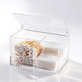 Dealpoli Clear Acrylic Cotton Swab Ball Holder Qtip Organizer with Lid 2-Grid Canister for Make Up Pads, Floss Picks, Vanity Storage,Bath Salts, Cosmetics, Home Bathroom Decor (DP004)