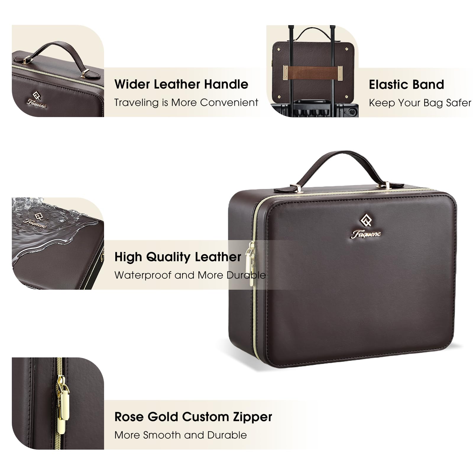 Leather Makeup Case with LED Lighted Mirror 11.4 Inch Travel Makeup Bag Adjustable Brightness in 3 Colors Cosmetic Organizer Artist Storage Bag with Dividers Brush Holder Bag Vanity Dark Brown