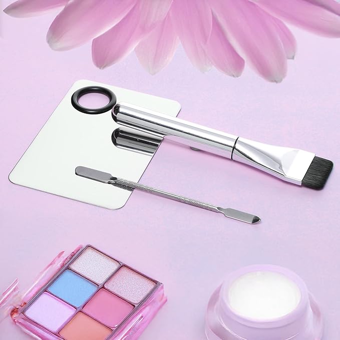 BOHUIZ 3 Pcs Make Up Spatula Tool with Makeup Mixing Palette, Foundation Spatula, Makeup Brush, Makeup Palette Tray, Makeup Accessories for Women Girls Reusable Facial Cosmetic Spatula Tool(Metal)