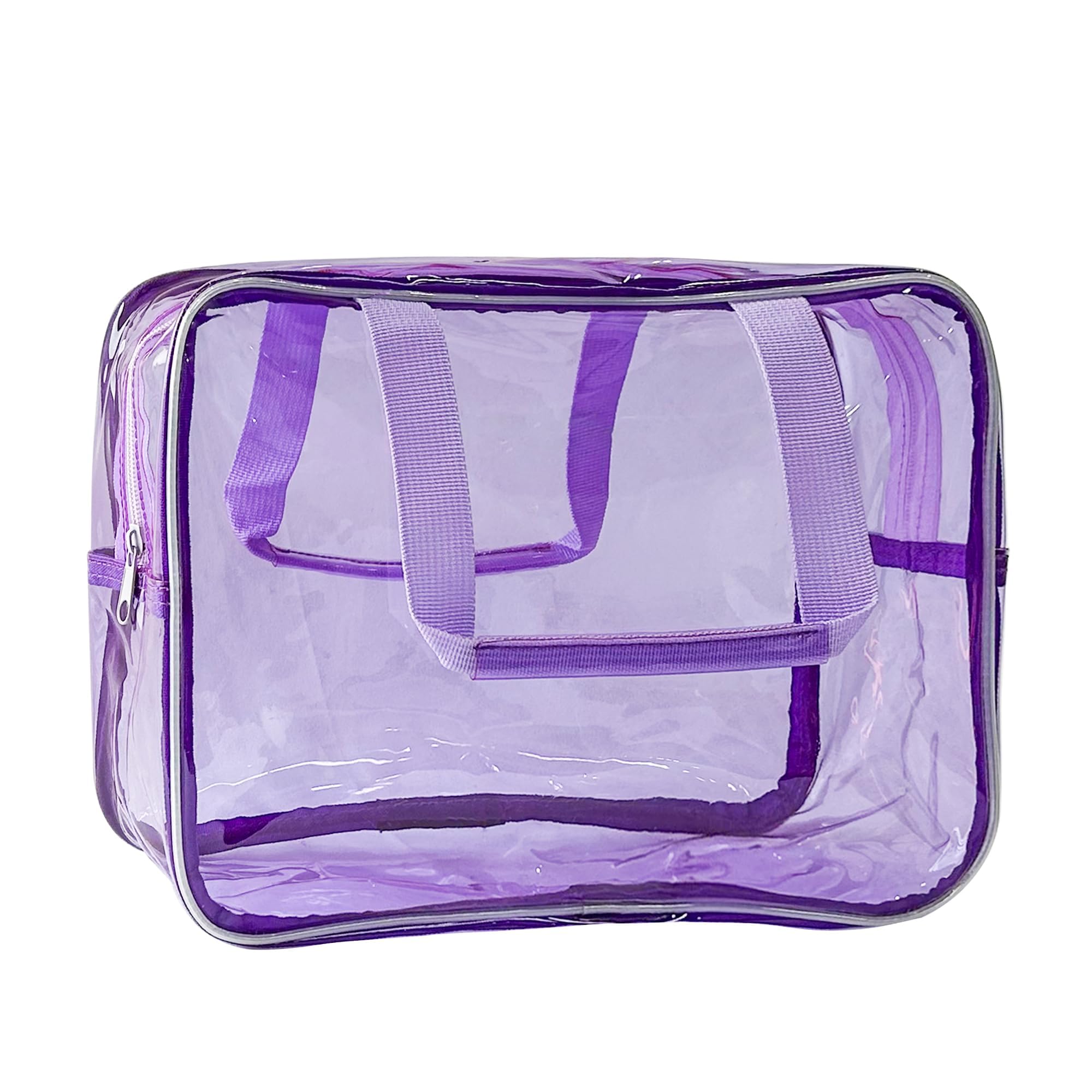 TotePrint PVC Purple Pure Color Transparent Gift Pouch Wash Travel Makeup Cosmetic Bag with Handle for Travel Bathroom Toiletry Organizer (Purple)