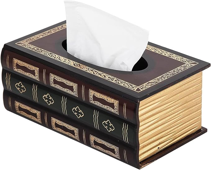 NFASHIONSO Antique Book Design Wood Bathroom Facial Tissue Dispenser Box Cover/Novelty Napkin Holder…