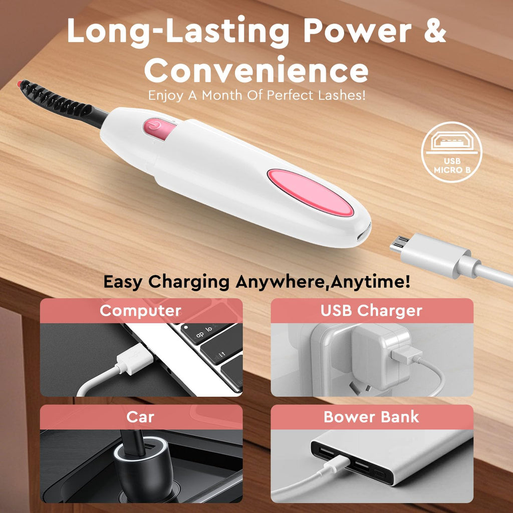 Vexarabug Heated Eyelash Curler, Electric Eyelash Curler for Fast Heat up Within 10s - 24 Hours Long Lasting, 2 Temp Settings Makeup Tools Safe & Portable Lash Curler with USB Charging