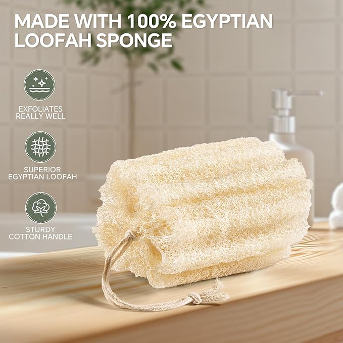 RIYNIBIY Natural Loofah Body Scrubber, 3PCS Egyptian Loofah Sponge for Bath