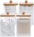 Tbestmax 12 OZ Cotton Swab/Ball/Pad Holder, Qtip Apothecary Jar, Clear Bathroom Containers Dispenser for Storage 4 Pack Wood Lids