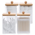 Tbestmax 12 OZ Cotton Swab/Ball/Pad Holder, Qtip Apothecary Jar, Clear Bathroom Containers Dispenser for Storage 4 Pack Wood Lids