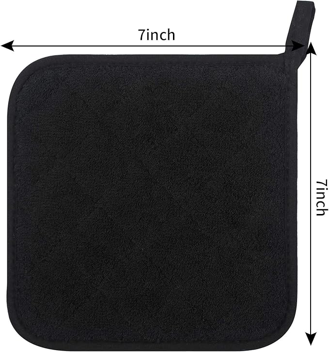 Lifaith Pot Holders for Kitchen, 100% Cotton Terry Pot Holder Set of 5, Heat Resistant Hot Pads for Cooking, Baking, Hot Dishes and Countertop Protection,Black