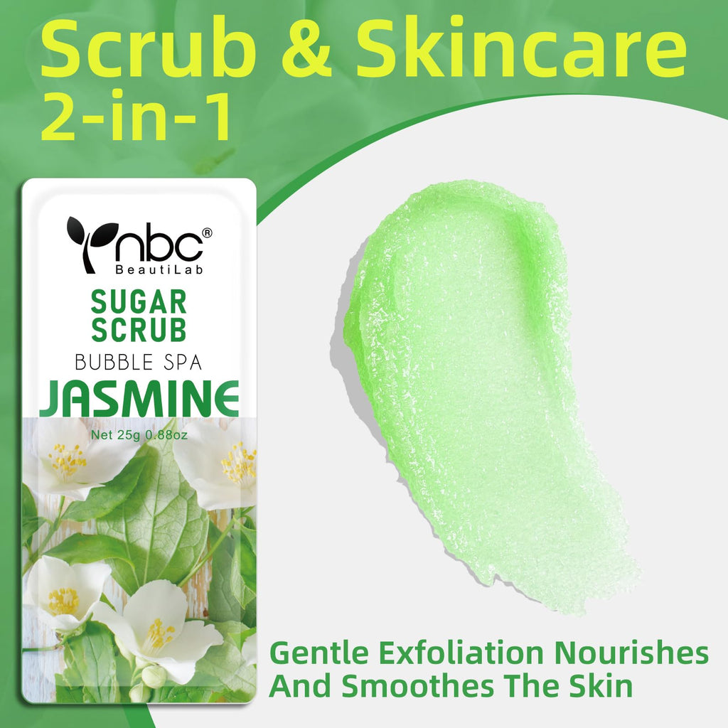 nbc BeautiLab Foot Exfoliating Scrub, Sugar Scrub, Dead Skin Remover for Feet, Individually Packaged Foot Scrub Smooths, Hydrates, Detoxifies Tired and Dry Cracked Feet 16 Packs per Box, Jasmine