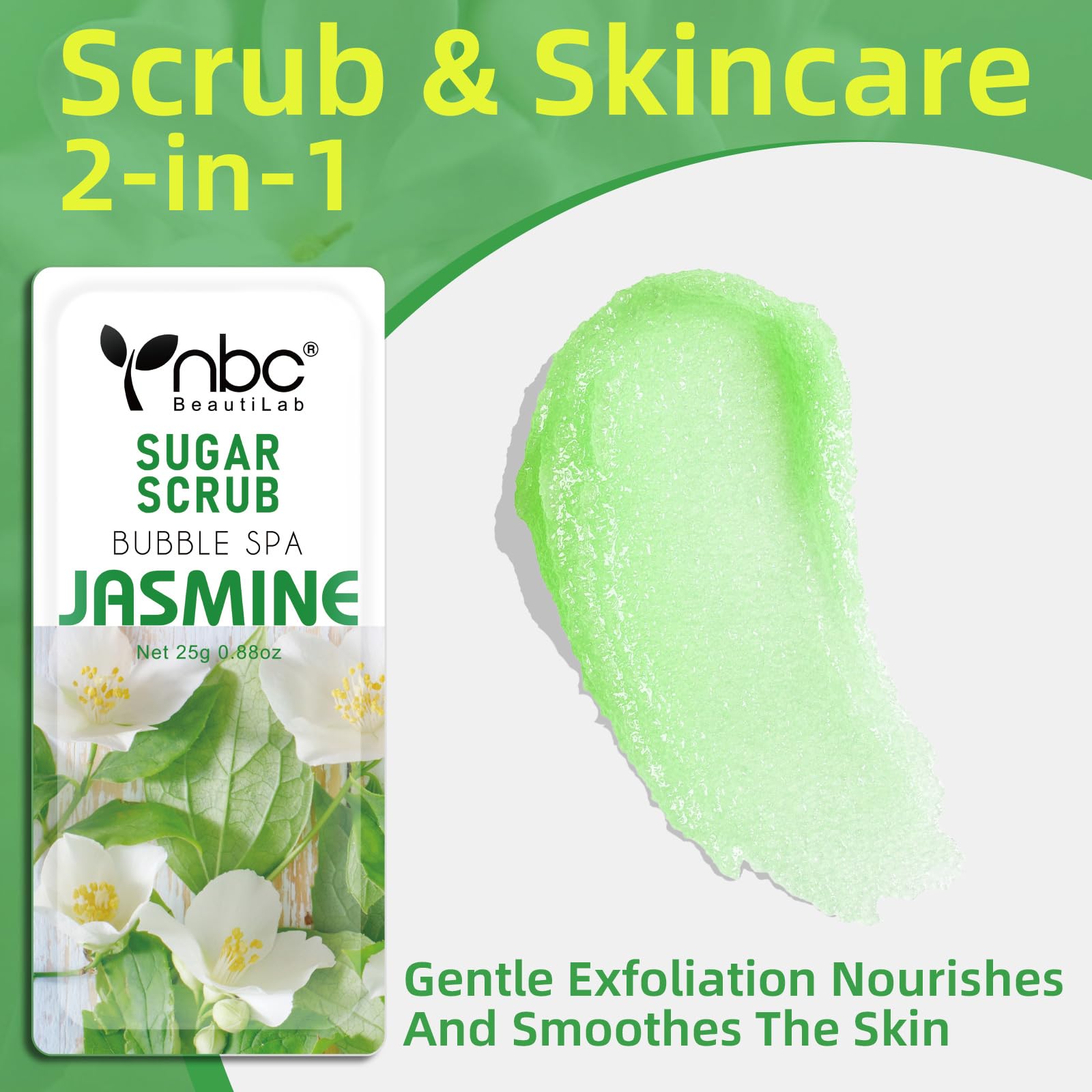 nbc BeautiLab Foot Exfoliating Scrub, Sugar Scrub, Dead Skin Remover for Feet, Individually Packaged Foot Scrub Smooths, Hydrates, Detoxifies Tired and Dry Cracked Feet 16 Packs per Box, Jasmine
