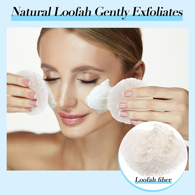 Bokon 100 Pcs Natural Loofah Exfoliating Face Pads 2.36 Inch Round Facial Scrubber Sponges Bulk Cleansing Discs for Face Body Bath Shower Spa Dead Skin Removal for Women Men