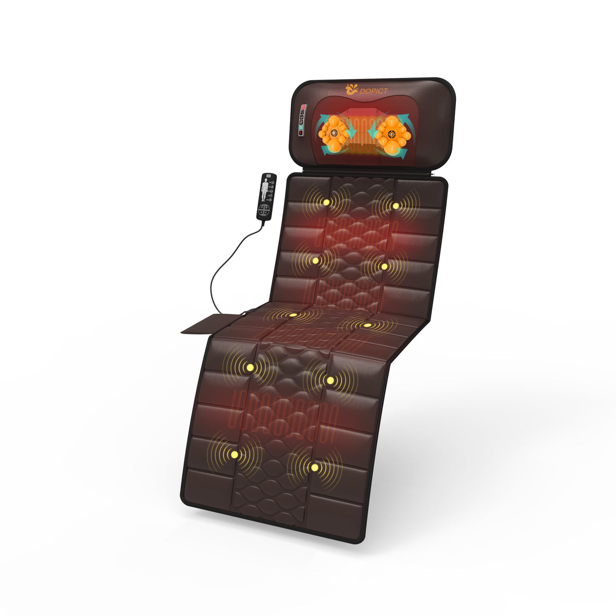 DOPICT Massage Mat, Detachable Neck Massager, Full Body Vibration Heating, Massage Pad with 10 Vibrating Motors and 9 Speed Settings for Home Office Use, Gift for Men Women Parents,Brown