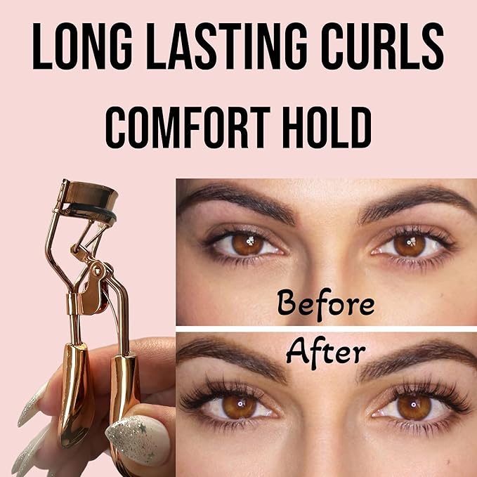 Professional Eyelash Curler Long Lasting Lifted Eyelashes Ergonomic Comfort Hold Perfect Curls in Seconds (x2 Rose Gold)