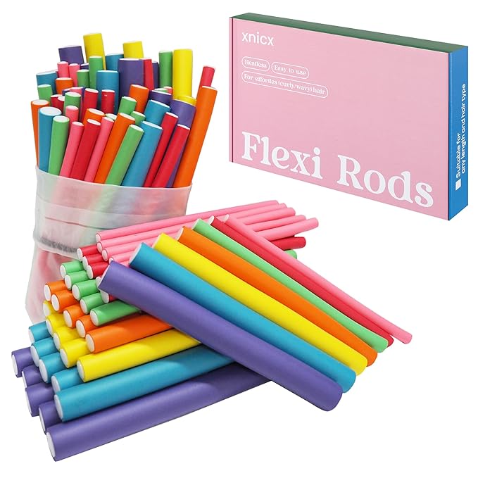 xnicx 47 Pcs 7" Heatless Flexi Rods Set for Overnight Curls for All Hair