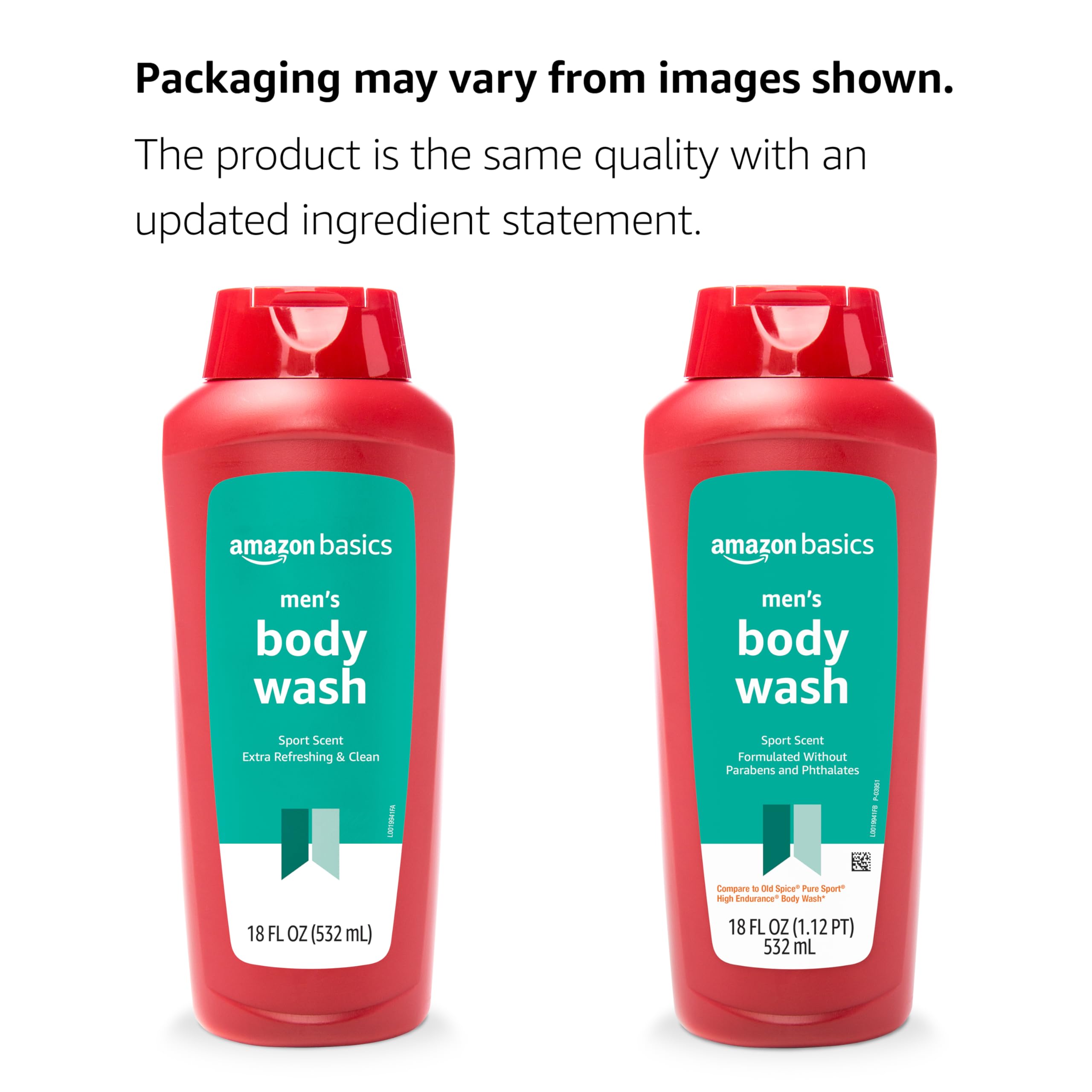 Amazon Basics Men's Body Wash, Sport Scent, Paraben and Phthalate Free, Refreshing Clean, 18 Fluid Ounce, 6-Pack