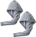 2 Pack Microfiber Hair Towels for Women - Super Absorbent & Fast Drying Hair Wrap Cap for Thick Long Curly Hair, Soft Bath Towel for Shower, Gym, Travel (Grey)
