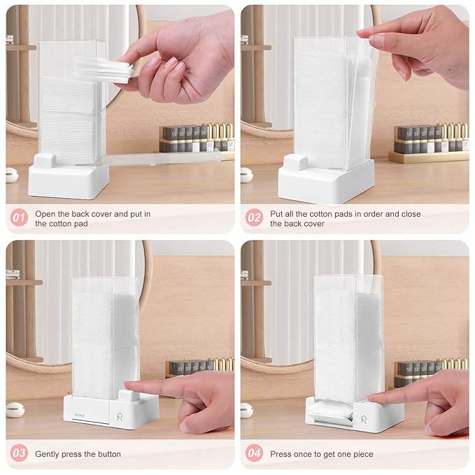 Aukiron Automatic Cotton Pad Holder, Square Press Out Cosmetic Cotton Makeup Removers Pad Holder, Makeup Organizer Container Dispenser Storage Display Rack (White)