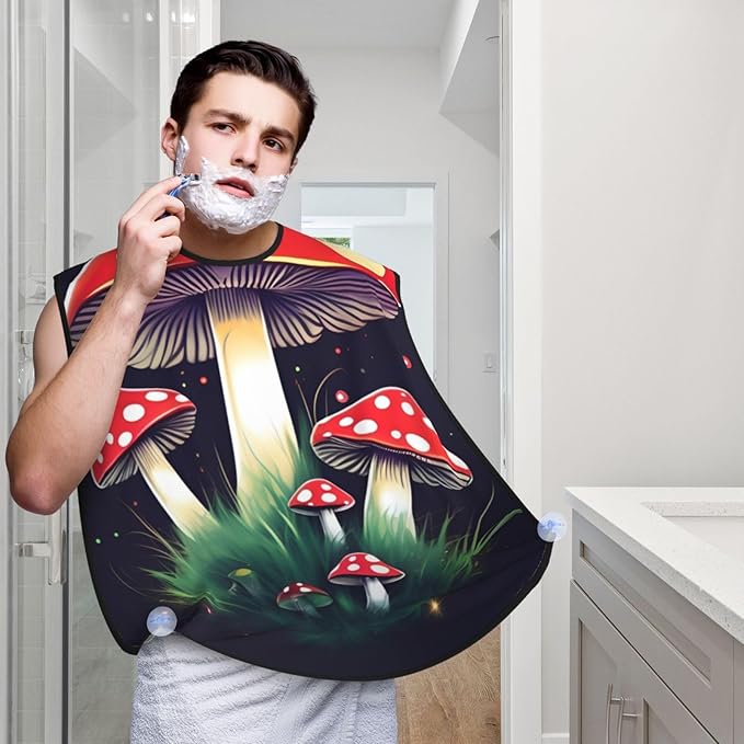Magic Mushrooms Print Beard Bib Shaving Apron, Beard Hair Trimming Cape Gift For Dad