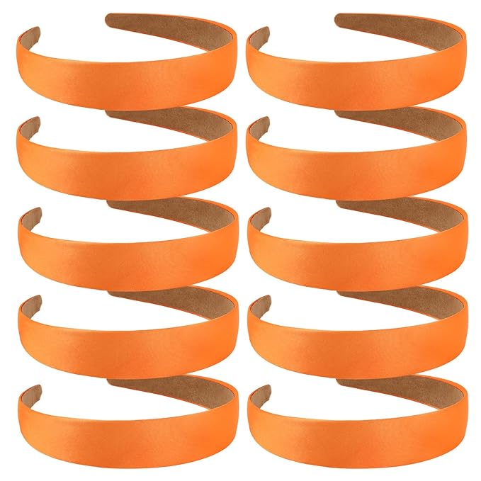Wecoe 10 Pack Orange Headbands 1 Inch Wide Satin Headbands Women Non Slip Fashion Plain Head Bands Solid Hair Bands DIY Halloween Thanksgiving Day Hair Accessories for Women Girls Diademas Para Mujer