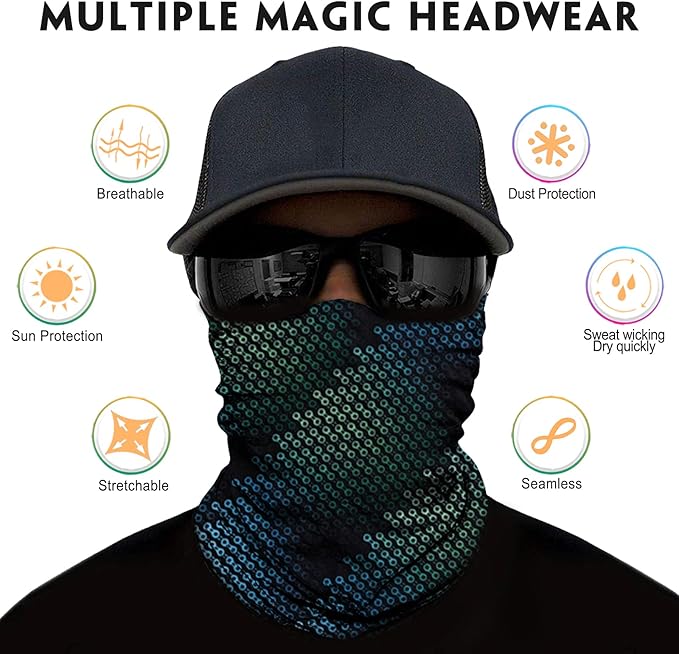 Venswell Neck Gaiter Mask for Men Women, Seamless Bandana Rave Face Cover Mask, Magic Face Scarf, Balaclava,Headband, Head Wrap-Motorcycle Cycling Festival Outdoors (B-Black Gray Series 2)
