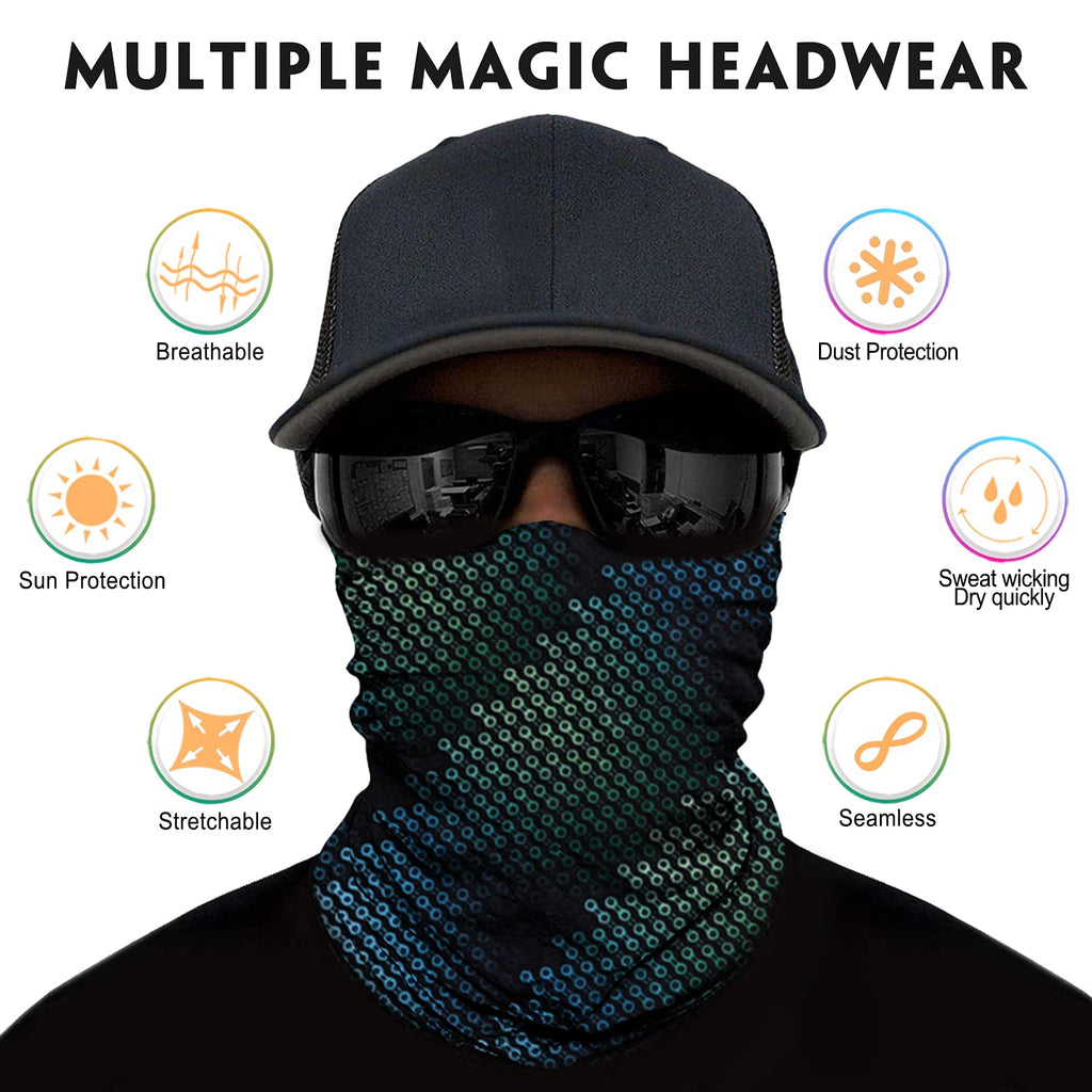 Venswell Neck Gaiter Mask for Men Women, Seamless Bandana Rave Face Cover Mask, Magic Face Scarf, Balaclava,Headband, Head Wrap-Motorcycle Cycling Festival Outdoors (B-Black Gray Series 2)