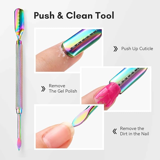 Makartt Cuticle Trimmer with Cuticle Pushers: Cuticle Nipper Professional Manicure Pedicure Set, Stainless Steel Cuticle Remover Kit with Dual End Nail Pusher & Scraper (Rainbow Titanium, 3 PCS)