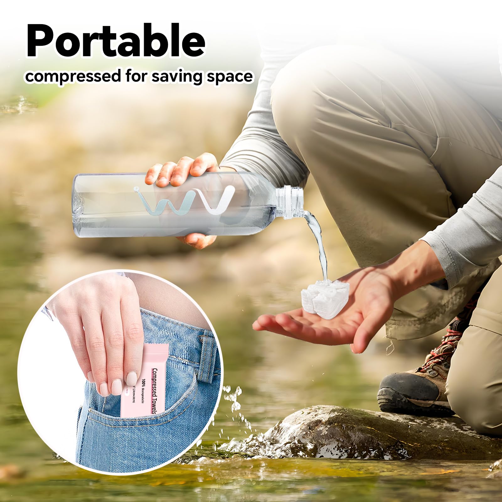 ICOTLE Compressed Towels for Travel, 70 Bulk Pack Coin Tissues, Individually Wrapped Disposable Face Towels for Camping, Hiking, Outdoors, Home, Beauty, and Emergency Use