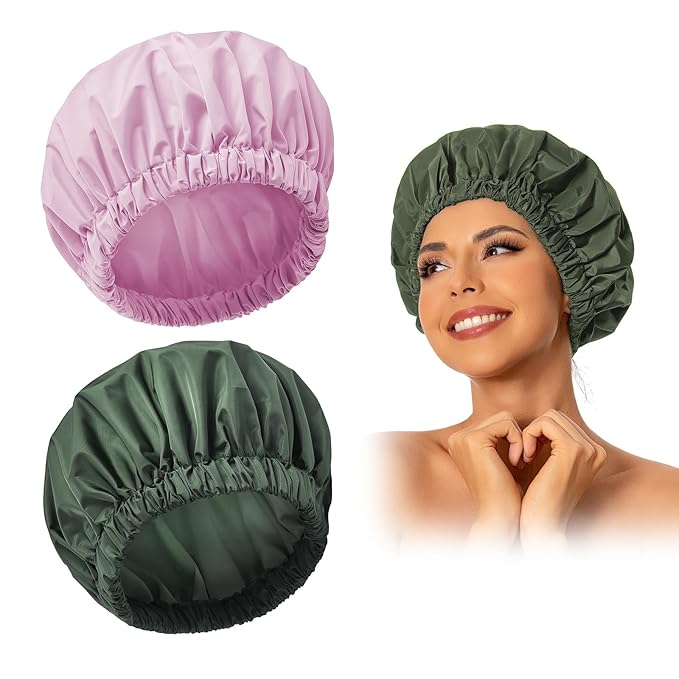 Edoneery Reusable Shower Caps for Women, Waterproof Long Hair Bonnet